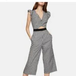 BCBGeneration Black & White Gingham Cut Out Wide Leg Jumpsuit Sz 10 NWT